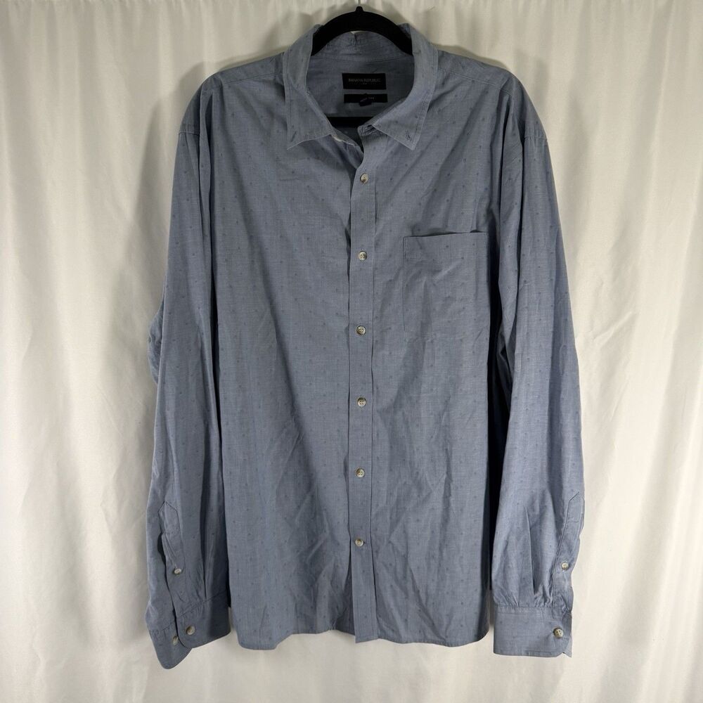 Banana Republic Untucked Fit Shirt Mens XXL Polka Dot Blue Long Sleeve Button Up